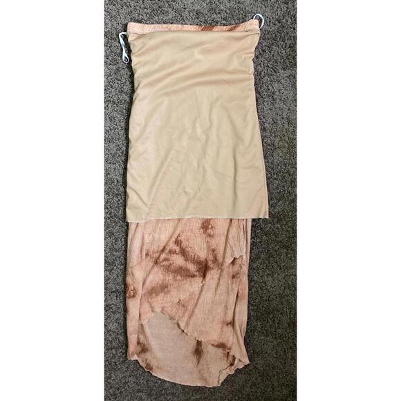 Y2K Brown Marbled Dye Crinkled Mesh Dress from Chelsey size Large - Picture 8 of 10